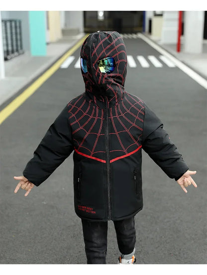 Boys Spiderman Winter Jacket - Thick Warm Hooded Down Parka Coat for Kids