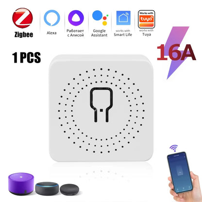 WiFi Zigbee3.0 Mini Smart Switch 2-Way Relay Breaker,Timing APP & Voice Control DIY Household Smart Home Automation Module