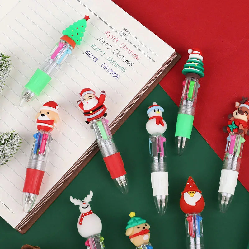 5-30Pcs Cartoon Christmas Pens Kids Birthday Party Christmas New Year Gift Favors Mini 4 Colors Ballpoint Pen Goodie Bag Stuffer