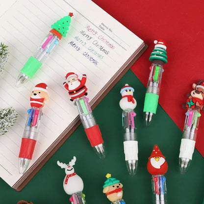 5-30Pcs Cartoon Christmas Pens Kids Birthday Party Christmas New Year Gift Favors Mini 4 Colors Ballpoint Pen Goodie Bag Stuffer