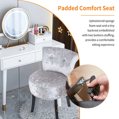 Crushed Velvet Vanity Stool, Dressing Table Chair, Bedroom Makeup Chair with Backrest, 2 Colors
