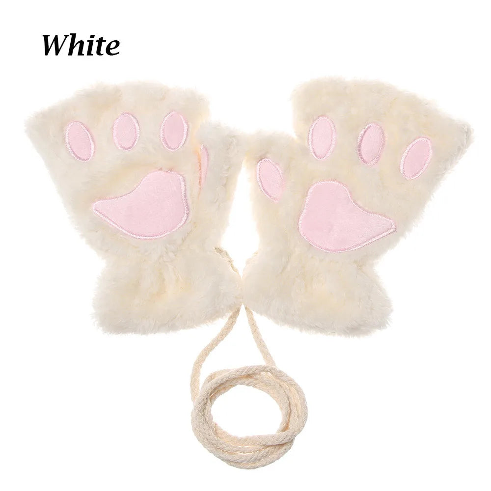 1Pair Winter Fluffy Cat Paw Children Gloves Cute Fingerless Warm Plush Mittens Fashion Warm Lovely Gloves for Girls 9 Colors