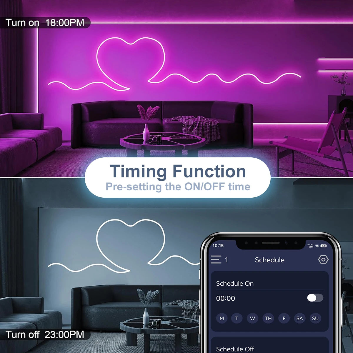 5V LED Strip Lights Bluetooth RGBIC Neon Strip Remote Control With Music Sync DIY Bedroom Home Decoration Changing Ambient Light
