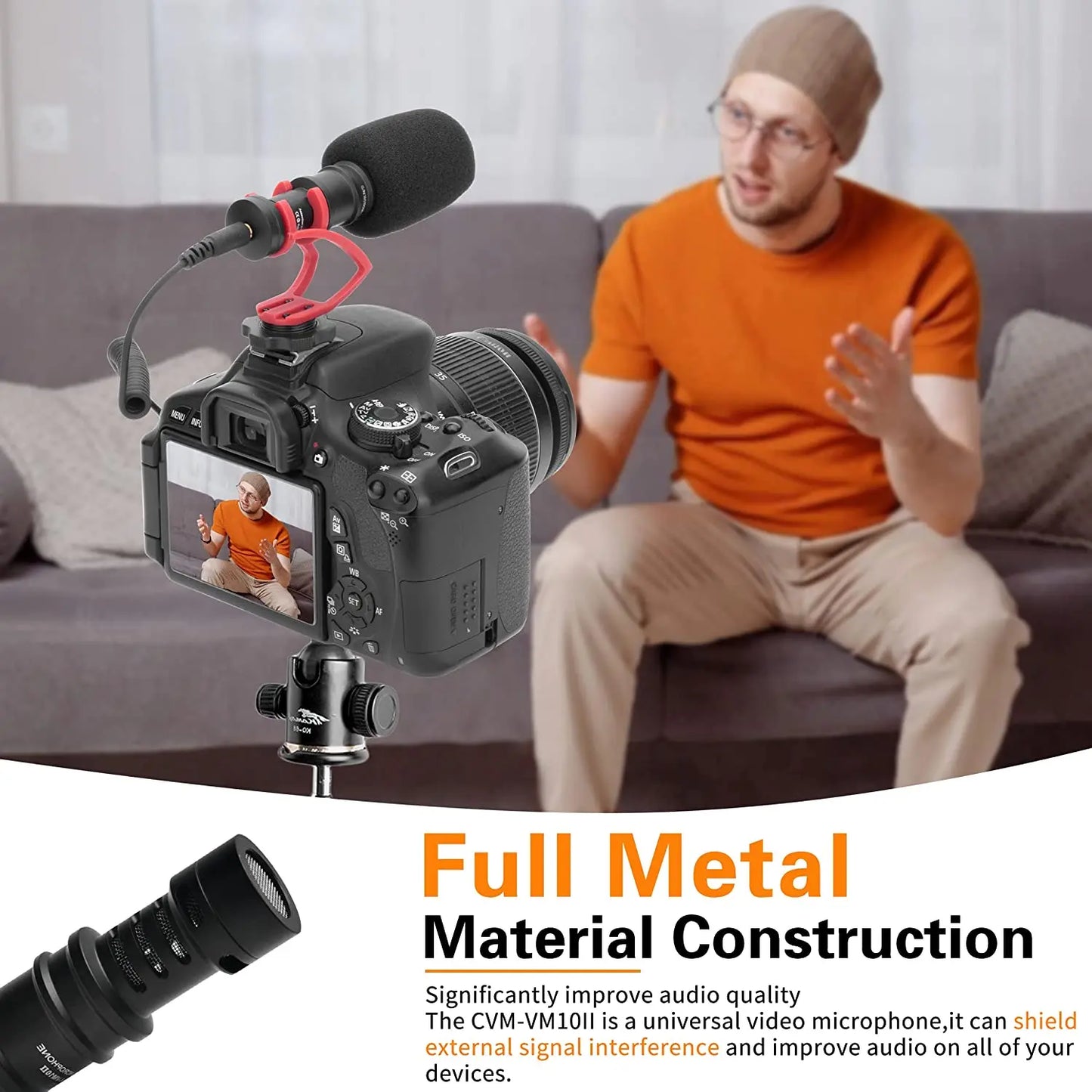 Camera Microphone,COMICA CVM-VM10II Professional Shotgun Microphone with Shock Mount For iPhone,DSLR Camera,Android Smartphones