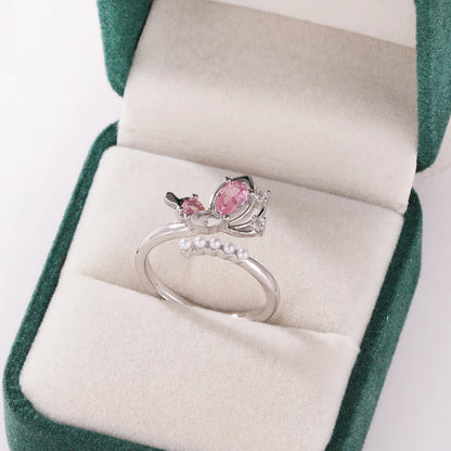 Pink Zircon Bow Heart Rings For Women Gold Plated 18K Plated Adjustable Heart Ring 2026 Trend Wedding Aesthetic Jewelry Gift