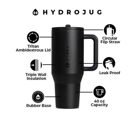HydroJug Thermobecher 32 oz/40 oz mit Strohhalmdeckel, Edelstahl, vakuumisoliert, doppelwandig, für unterwegs