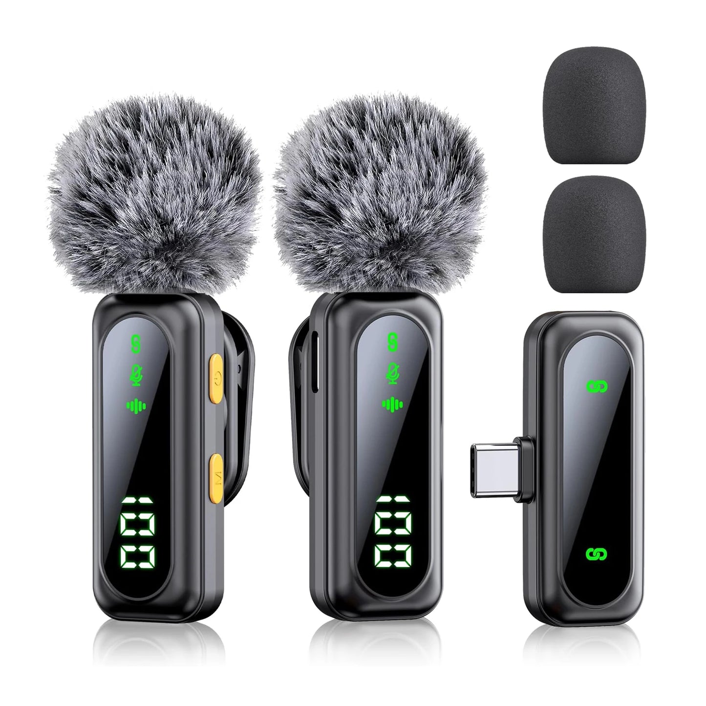 Professional Wireless Lavalier Microphone Plug and Play, with LED Power Display for Content Creators Recording, Live Streaming