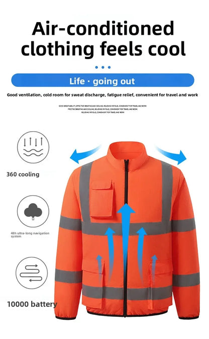 Summer Cooling Workwear With Reflective Strips Long Sleeve Fan Powered Air Conditioner Uniform Outdoor Work Cooling Clothes