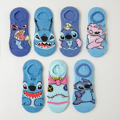 10Pairs miniso disney Unisex Cartoon Anime Socks Men Women Hip Hop Street Style Funny Casual Short Boat Socks