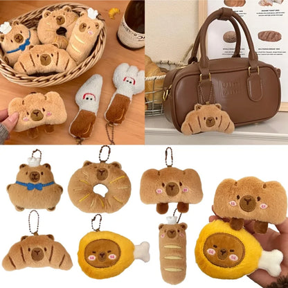 Cartoon Capybara Pendant Decoration Soft Plush Bread Key Chain Plush Stuffed Croissant Food Plush Keychain Hanging Accessory