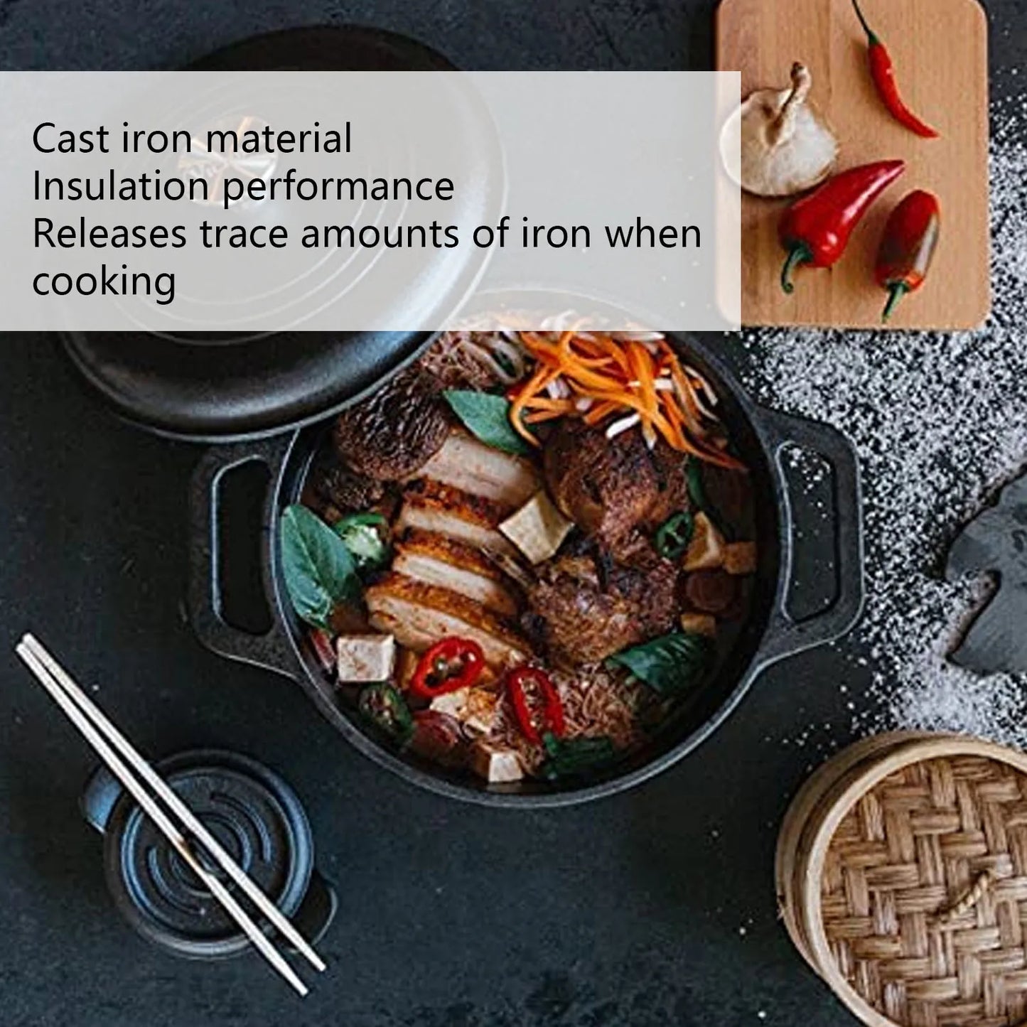 Cast Iron Pot Dutch Oven with Lid Double Traditional Thickened Cooker with Handle for Slow Cooking Barbecue Pasta Kitchen Tool