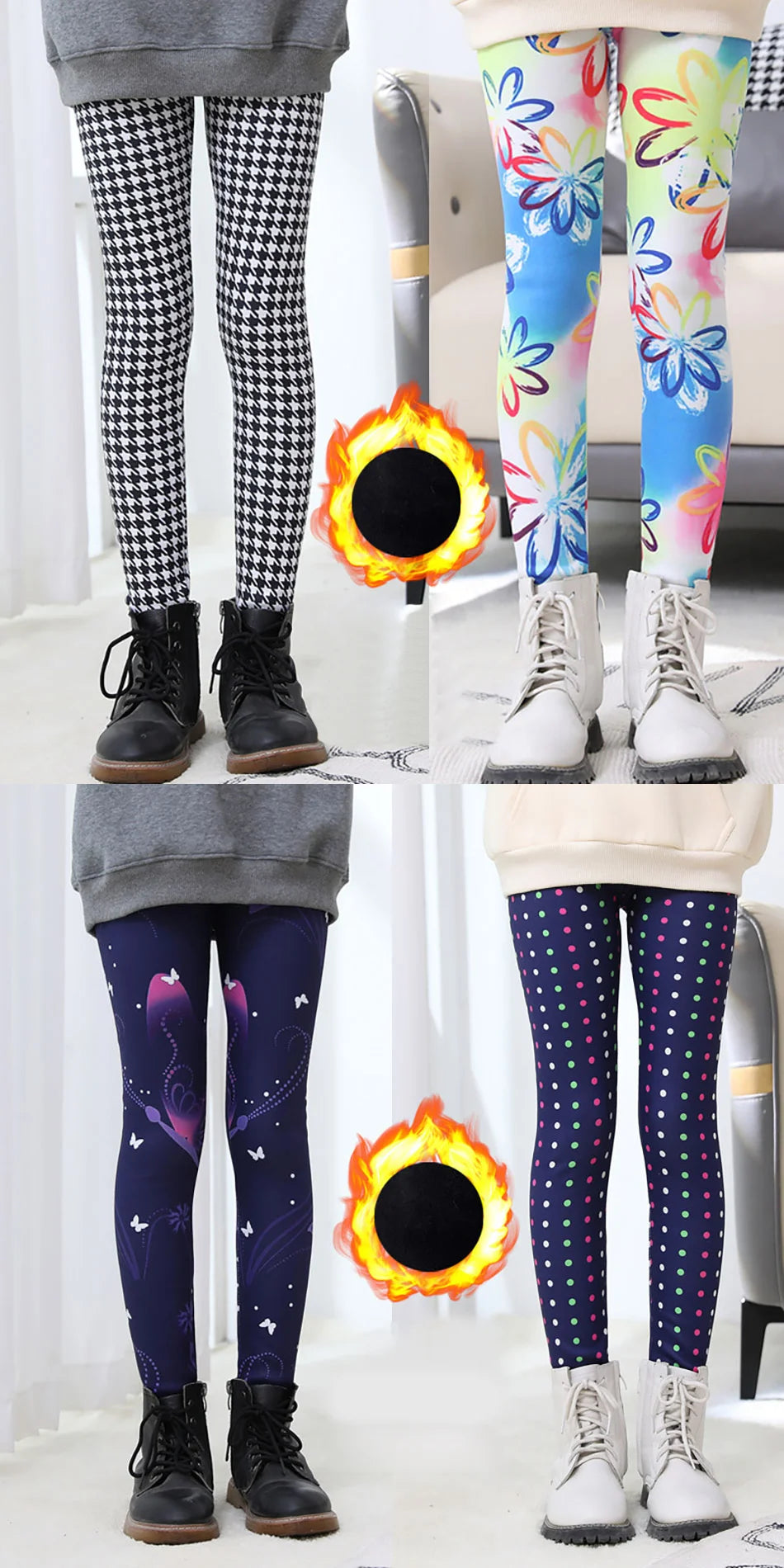 Girls Winter Leggings - Warm Plush Thickened Butterfly Print Pants for Kids