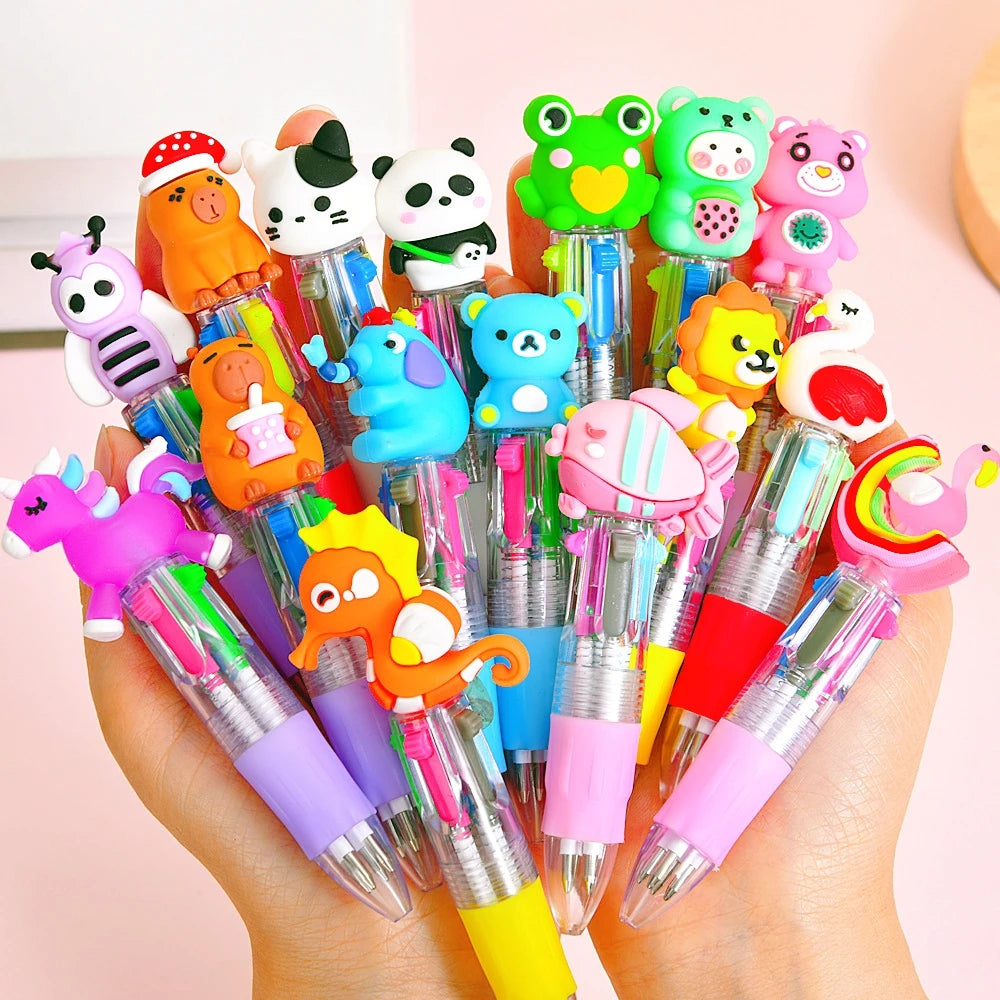 Cute Cartoon Four-Color Pens for Kids - Birthday Party Favors & School Rewards (5-30 Pack)