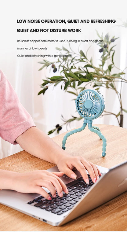 HOMEFISH Portable Baby Stroller Fan Oscillating Clip-on Mini Fan USB Battery Operated with Flexible Tripod for Pram Car Seat