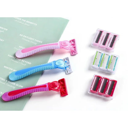 1Handle+18Blade Women's Manual Safety Razor 6Layer Stainless Steel Shaving/Hair Removal Blade Replaceable blade