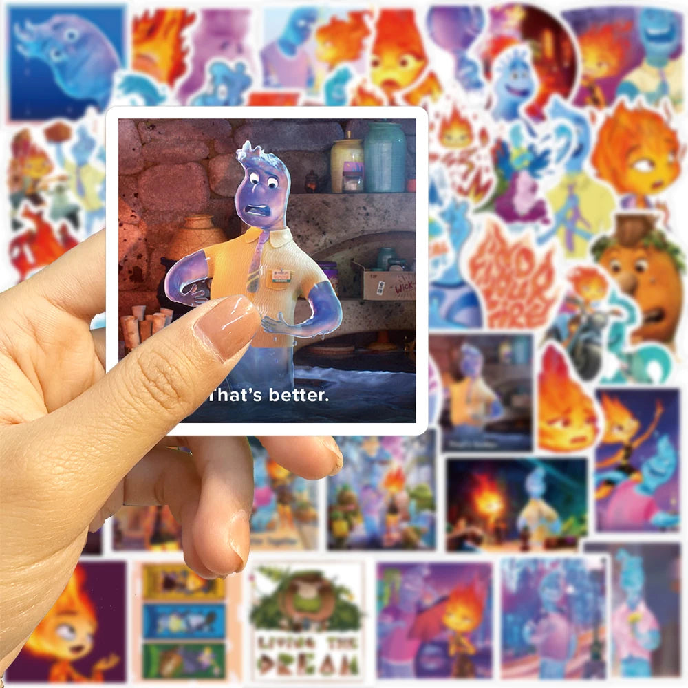 50pcs Disney Cartoon Movie Elemental Stickers for Kids Toys Kawaii Cute Decals DIY Laptop Phone Waterproof Decoration Sticker