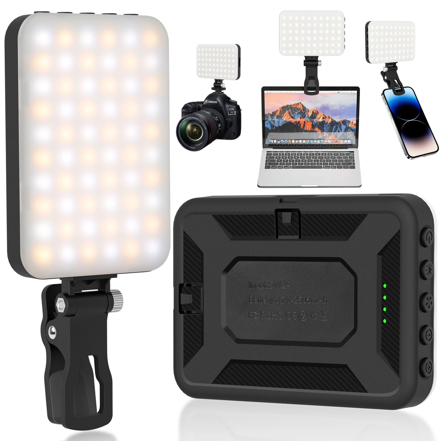 LED Selfie Light,60 LED Beads 2500mAh Rechargeable CRI 97+, 7 Light Modes,Portable Clip on Light for Phone Tablet Laptop TikTok
