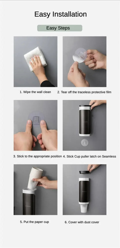 Cream Disposable Cup Holders Household Wall-Mounted Automatically Drop Punch-Free Paper Cups Dust-Proof Drinking Fountain Racks