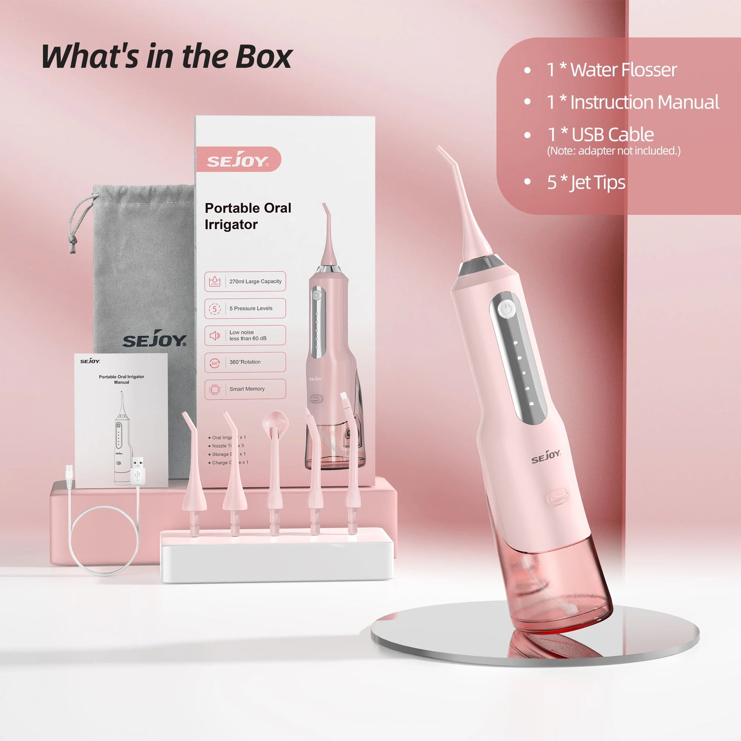 SEJOY Home Dental Oral lrrigator Water Flosser 4 Colors Thread Teeth Pick Mouth 5 Modes Washing Machine USB Rechargeable