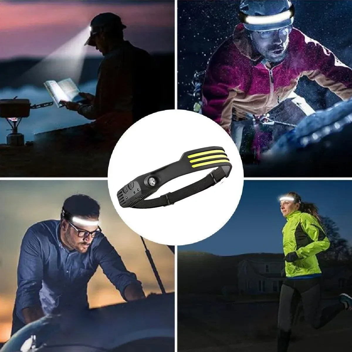 LED Head Torch Rechargeable Waterproof COB Headlamp Motion Sensor Light UK