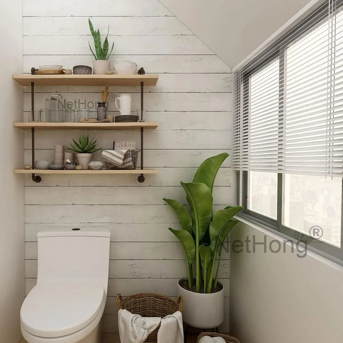 6M Vinyl Ivory white wood grain Wallpaper Stickers Self Adhesive Paper Waterproof