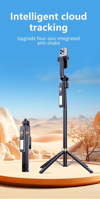 LISCN 1.8m 360 Gimbal Selfie Stick AI Intelligent Auto Face Tracking Tripod Stabilizer Phone Tripod with LED Fill Light