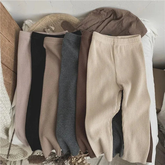 Autumn Baby Girl Leggings Solid Color Ribbed Knit Stretchy Pants 0-6Y Toddler Casual Daily Wear Pantyhose