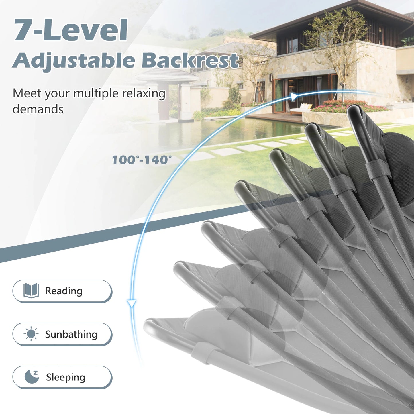 GOFLAME Patio Folding Chairs Set of 2, Outdoor Reclining Chairs w/ Wide Armrests & 7-Level Backrest