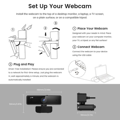 NUROUM V11 2K Webcam With Dual Microphone 1080P 60fps 1440P 30fps FHD Computer Mini Web Camera USB for PC Laptop
