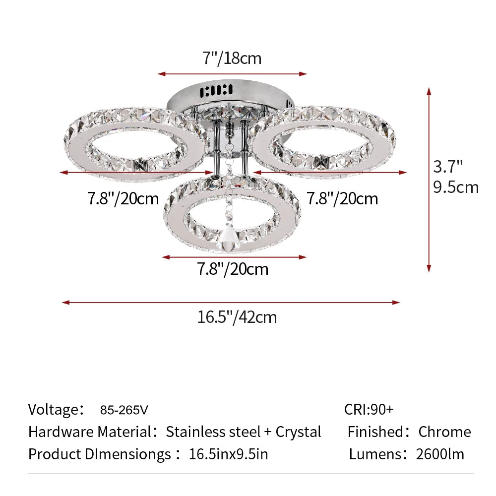 Modern K9 Crystal Led Rings Ceiling Lamp Chandelier Pendant Light Dimmable Luminaire Bedroom Living Dining Room Decor Fixture