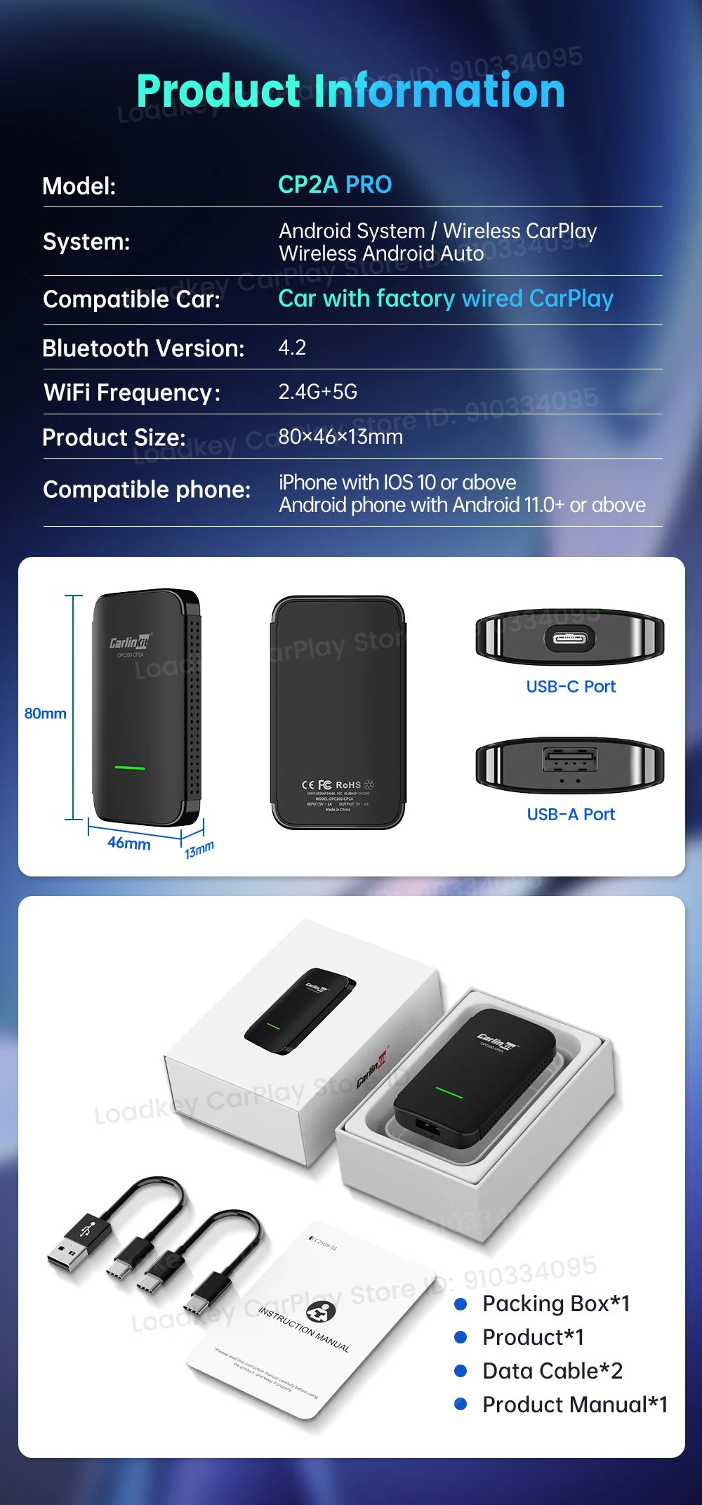 CarlinKit CP2A Pro Ai Box Wireless Adapter CarPlay Android Auto Wireless Smart CarPlay Box Support YouTube Netflix TikTok 5G USB