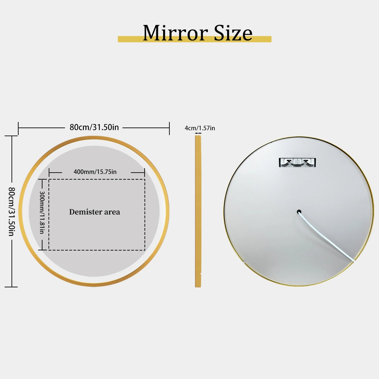 LUVODI 24 Inch Gold Frame Round Bathroom Mirror with Lights Illuminate Wall Vanity Mirror 3 Color Dimmable Anti-Fog Smart Mirror
