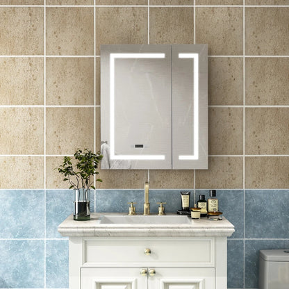 KOMORE Frameless 2-Door LED Mirror Cabinet with Clock Display & 3 Lighting Modes & Defogger Function & IP44 Waterproof