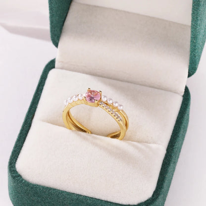 Pink Zircon Bow Heart Rings For Women Gold Plated 18K Plated Adjustable Heart Ring 2026 Trend Wedding Aesthetic Jewelry Gift