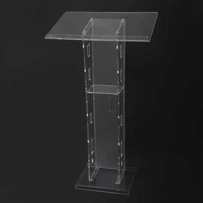 Acrylic Podium Floor Standing Clear Lecterns W/ Storage Shelf School Stand Desk Church Pulpit Office Lecture Table 43in H