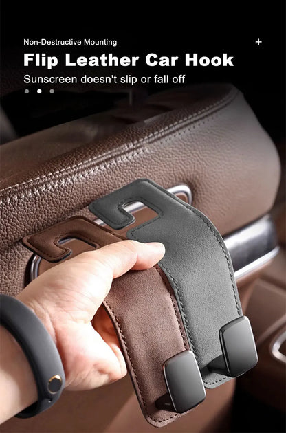 BLALION Car Seat Hook Hanger Hook Flip Leather Suede Auto Back Seat Headrest Hooks Storage Hanger Upgrade Car Interior Organizer