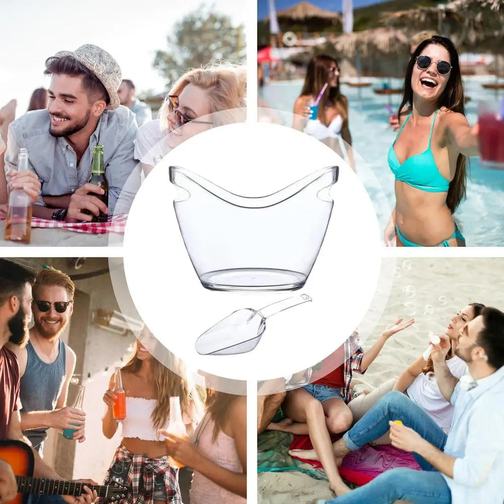 Clear Ice Bucket with 2 Scoops - Large Beverage Tub for Wine Champagne Bar Parties Family Reunion