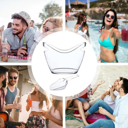 Clear Ice Bucket with 2 Scoops - Large Beverage Tub for Wine Champagne Bar Parties Family Reunion