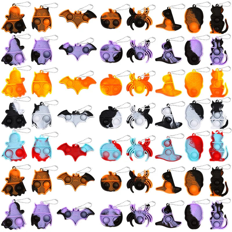 Halloween Fidget Toys Keychain - Mini Pop Pumpkin Spider Party Favors for Kids & Adults (10/20/30 Pack)