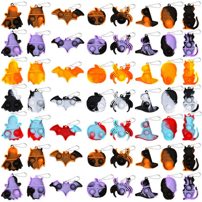 Halloween Fidget Toys Keychain - Mini Pop Pumpkin Spider Party Favors for Kids & Adults (10/20/30 Pack)