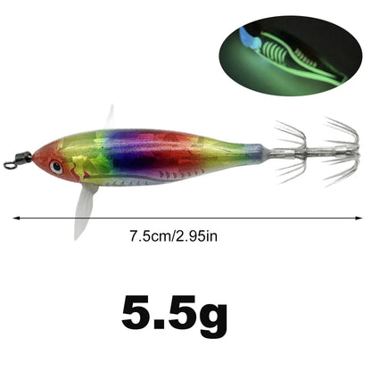 Horizontal wood Shrimp 5.5g Laser Luminous Floating Egi lure Squid Jigging Shrimp Octopus Cuttlefish Night Fishing Baits Sea