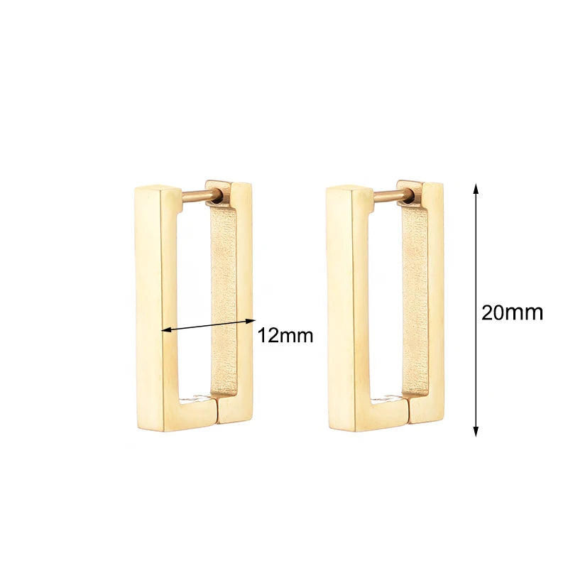 Classic Stainless Steel Hoop Earrings For Women Men Heart Star Oval Rectangle Round Triangle Gold Color Punk Hip Hop Jewelry