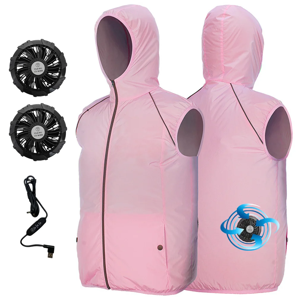 Summer Cooling Vest Women's Fan Air Conditioning Clothes Fashion Couple Sleeveless Waistcoat Hoodie Coat Sunscreen Work Clothes