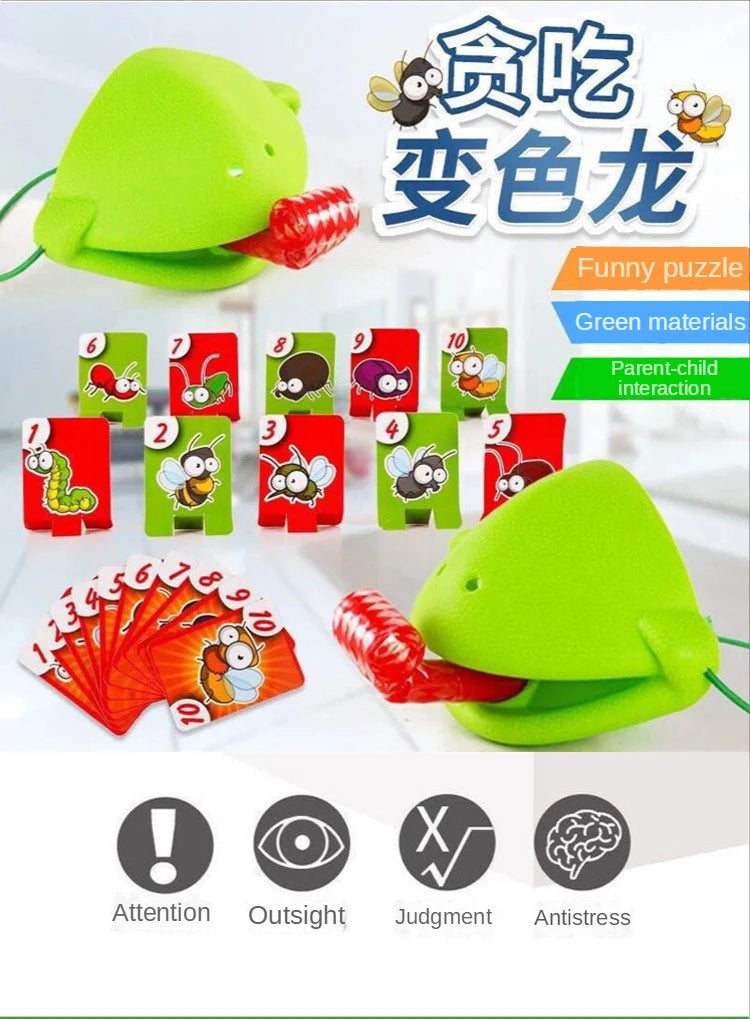 Frog Tongue-Sticking TikTok Same Funny Toy Lizards Mask Two-player Card Game Desktop Interactive Toys Parent-child Party Games