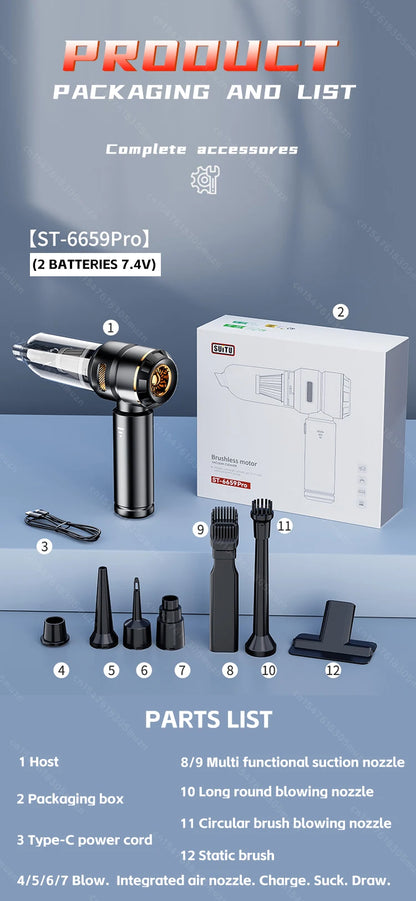 Car Vacuum Cleaner High Power Portable Handheld Wireless Brushless Motor Cleaning Machine Powerful Air Duster for Home Appliance