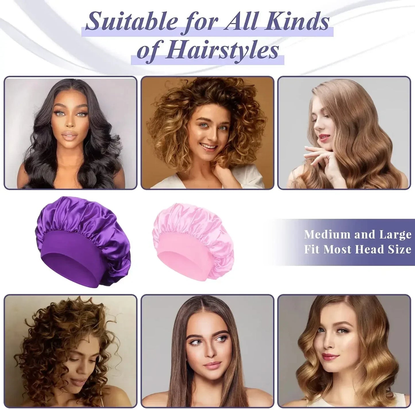 Silk Satin Lined Bonnet for Sleeping - Large Hair Bonnet for Long Hair Protection