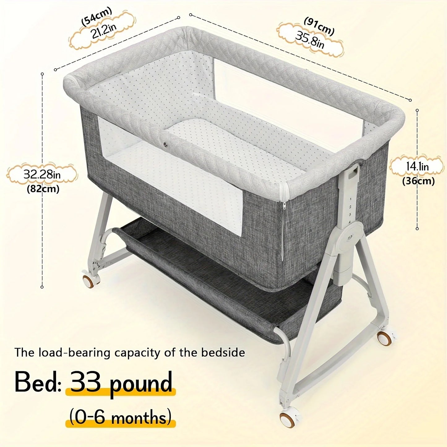Baby Bassinet, Bedside Bassinet for Baby, 3 in 1 Bassinet Bedside Sleeper with Wheels