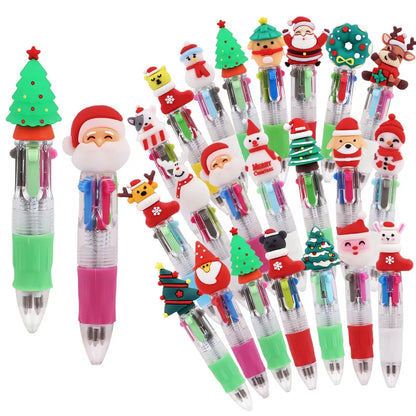5-30Pcs Cartoon Christmas Pens Kids Birthday Party Christmas New Year Gift Favors Mini 4 Colors Ballpoint Pen Goodie Bag Stuffer