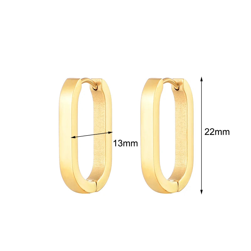 Classic Stainless Steel Hoop Earrings For Women Men Heart Star Oval Rectangle Round Triangle Gold Color Punk Hip Hop Jewelry