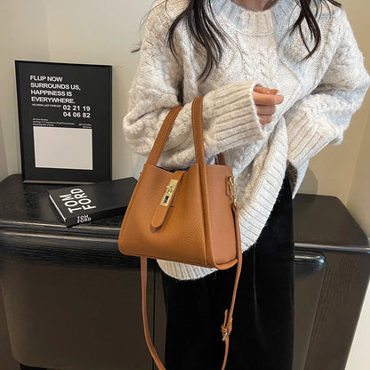 Luxury PU Leather Bucket Bag for Women Large Capacity Handbag with Inner Bag Double Handle Magnetic Closure Shoulder Bag Satchel